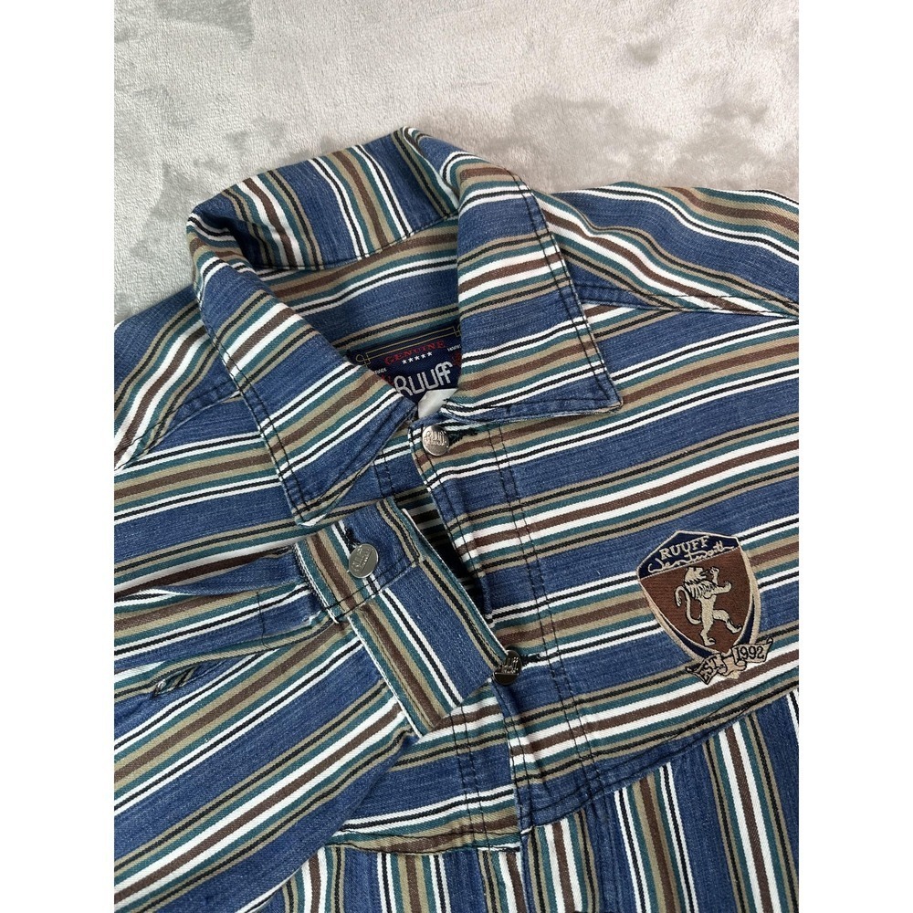Vintage Ruuf Wentworth Shirt Mens‎ Large Blue Stripe Cotton Button Front 90s Y2K